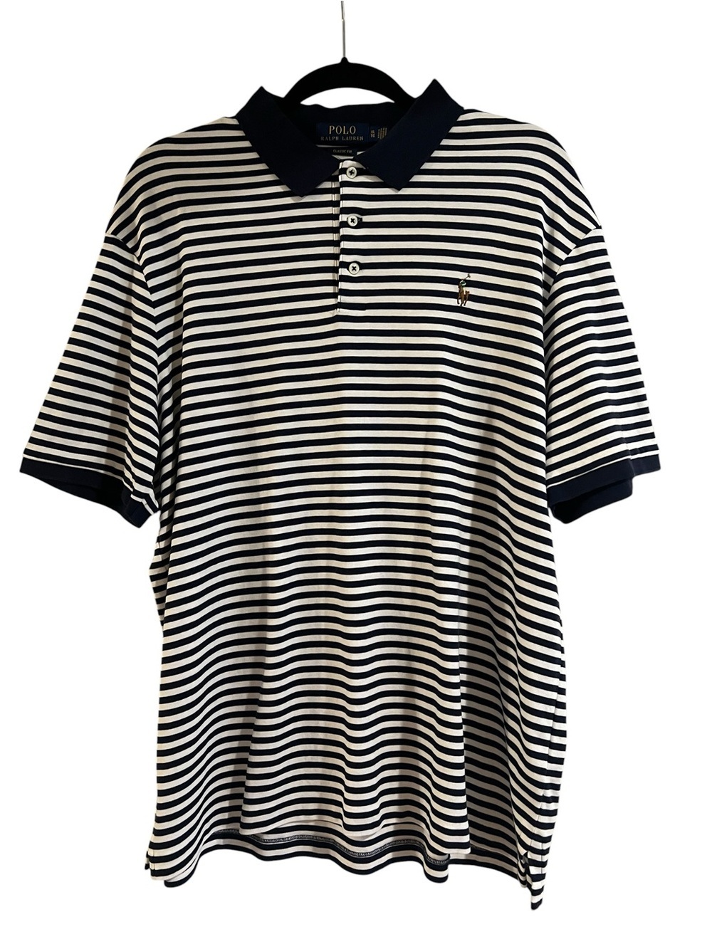 Polo by Ralph Lauren Men’s Navy & White Striped Golf Preppy Casual Polo Shirt-XL